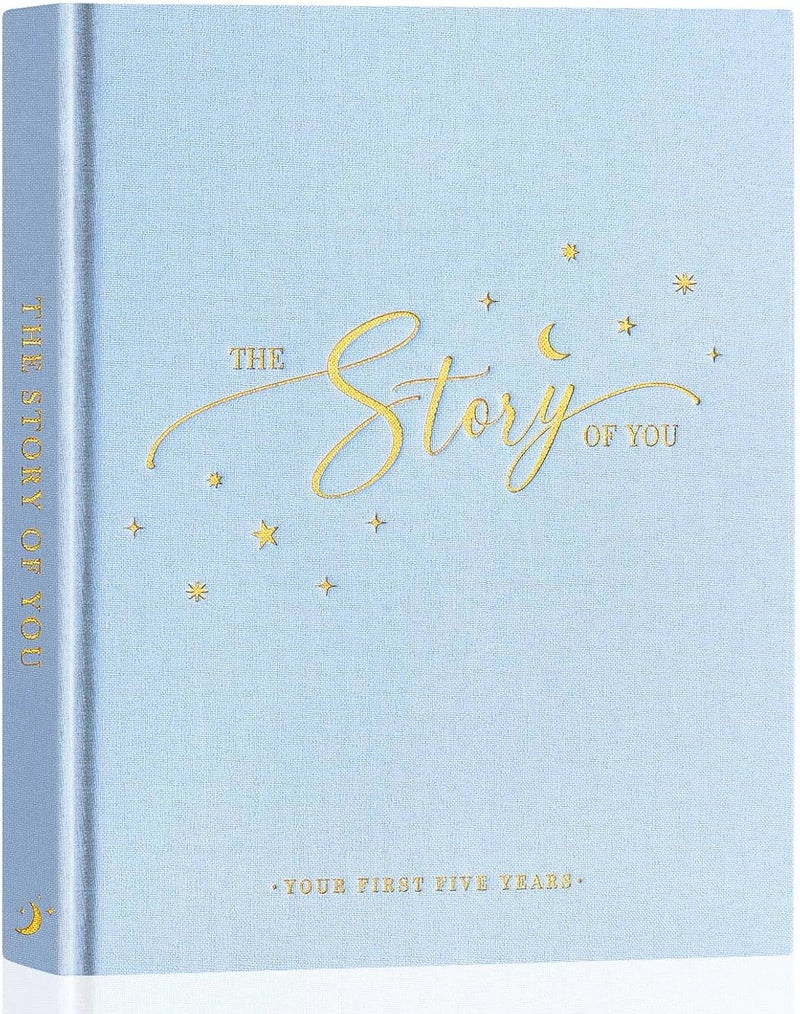 Lanpn Baby Memory Book - Linen Baby Book Memories Keepsake - The Story of You - Newborn Baby First 5 Year Journal Scrapbook Photo Book Milestone Album for Boy Girl New Parents (Blue, 154 Pages) - Image 1